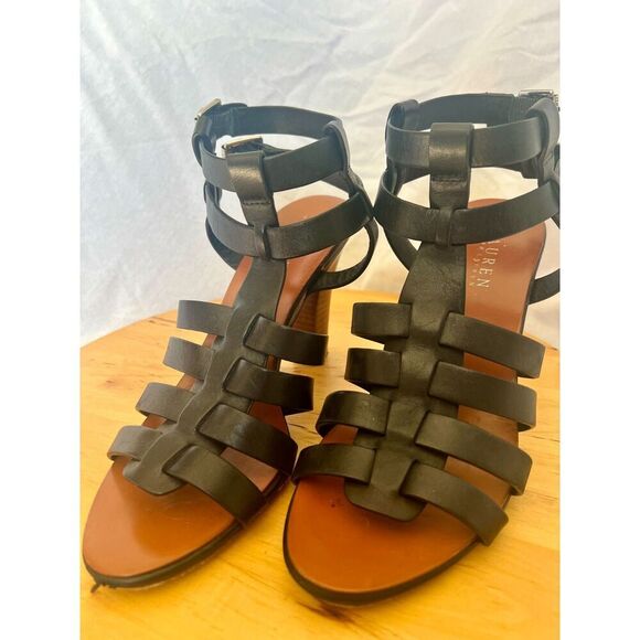 Ralph Lauren Larianna Women Wedge Sandal in Black Size 9 - Picture 2 of 4